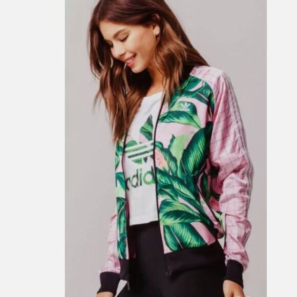 Adidas x FARM RIO Track Jacket XS Palm Leaf Print Tropical Superstar DH3071 - Picture 1 of 11